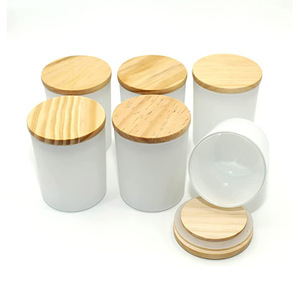 White Glass Candle Jars With Wooden Lid